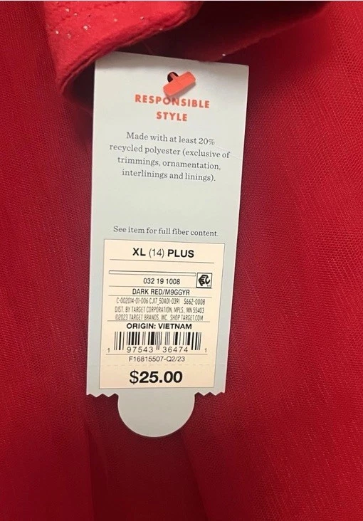 Vestido Cat & Jack Niñas Rojo Terciopelo y Tul Talla XL (14) Plus Foto 4 de 4