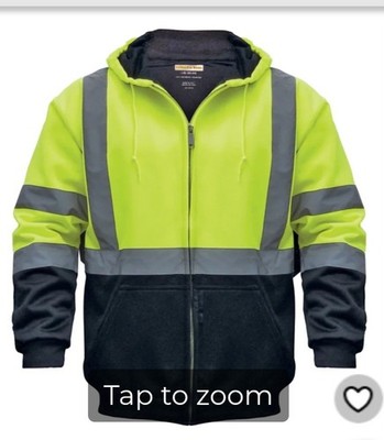 Utility Pro Wear Men's Yellow Hi-Vis Hooded Full Zip Softshell Jacket Size Large