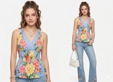 Edge Top S Floral Babydoll Halter Cinched Fairy Romantic Coquette Romantic Y2K