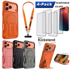 For iPhone 17/17 Pro/17 Pro Max/17 Air Kickstand Case Hard Cover Tempered Glass