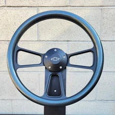 14" Black Steering Wheel Carbon Fiber Wrap, Chevy Horn, 69-94 GM Adapter