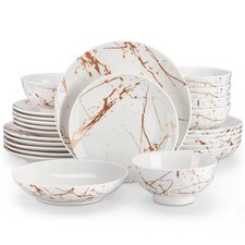 Image of 24Pcs Elegant Gold White Splash Glaze Dinner Set Modern Ceramic Dinnerware