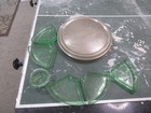 Vintage Uranium Glass 6 Part Service Tray w/ Silver Plated Metal Holder — photo 4
