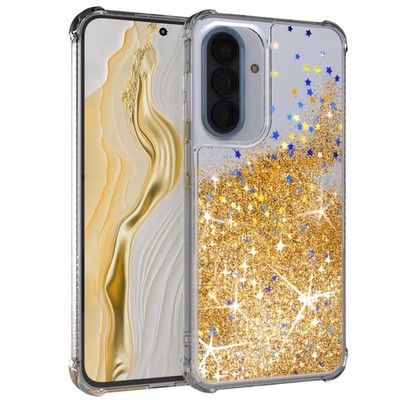 Glitter Hülle für Samsung Galaxy A57 Handyhülle Liquid Glitzer Sterne Cover Gold
