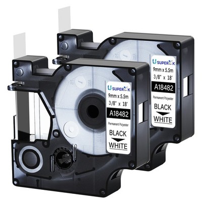 2PK 12mm Black on White IND Polyester Label Tape 18483 For Dymo Rhino 5000