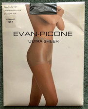 Evan-Picone Ultra Sheer Jet Black Pantyhose Size B Control Top Shadow Toe NOS