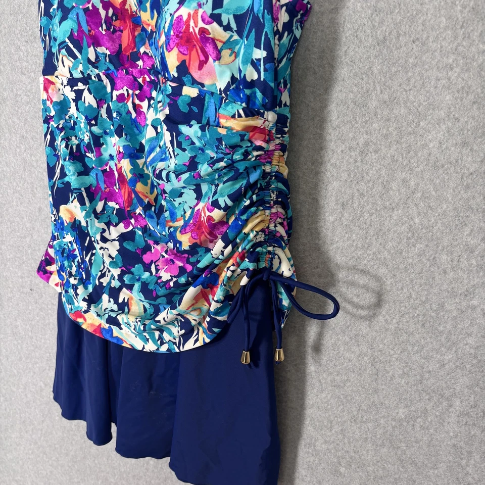 Vestido de Baño Azul Talla 10 Azul Floral Acanalado Falda Una Pieza Traje de Baño Modesto Foto 4 de 4