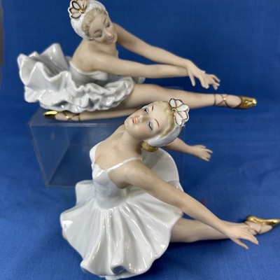 Ballerina Dying Swan 2 Figurines  Andrea by Sadek 7888 Lg Porcelain Vintage