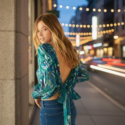 BA&SH $270 July Green Metallic Silk Blend Tie Back Blouse Top Size Small US 6