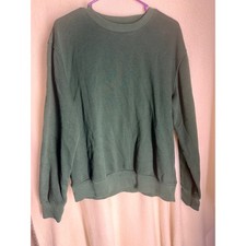 Mens Dark Green Crewneck Sweatshirt Solid Long Sleeve Pullover Cotton Blend