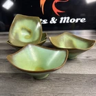 Frankoma F34 Green Brown Ceramic Pottery Serving Bowl Abstract Set Of Four!