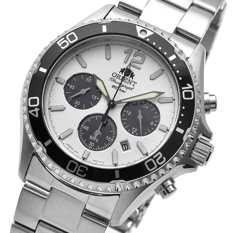 おいなり ORIENT Mako RN-TX0203S Chronograph Solar Watch Panda Dial White