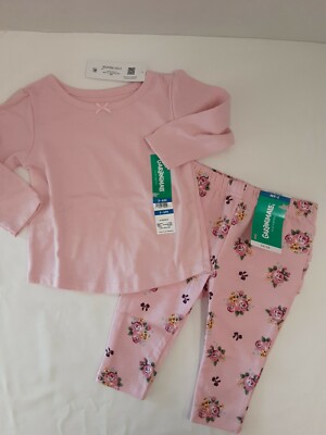 Garanimals Infant Girls 2-Pc Oufit Pink L/S Shirt Flower Pants Size