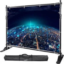 8/10Ft Banner Stand Heavy-Duty Step and Repeat Backdrop Telescopic Adjustable US