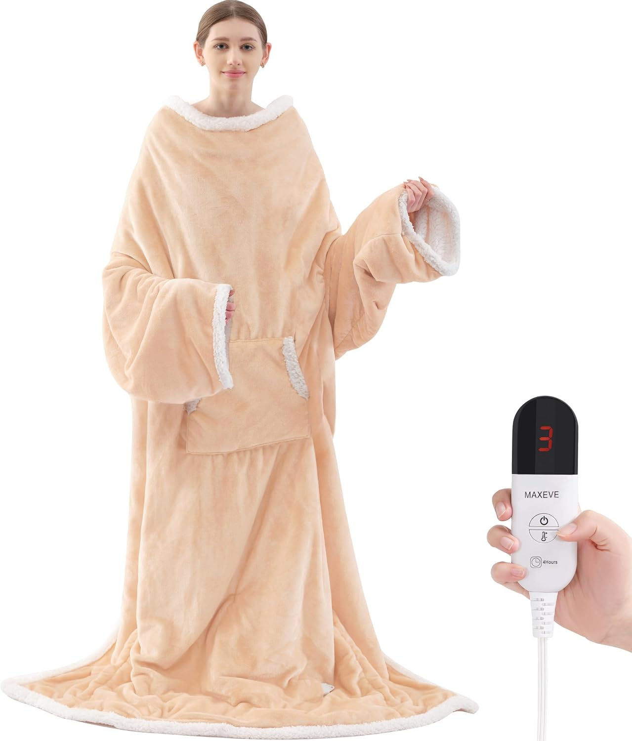 Heated Blanket Wearable Electric Blanket with Foot Pocket and Sleeves, Heating T