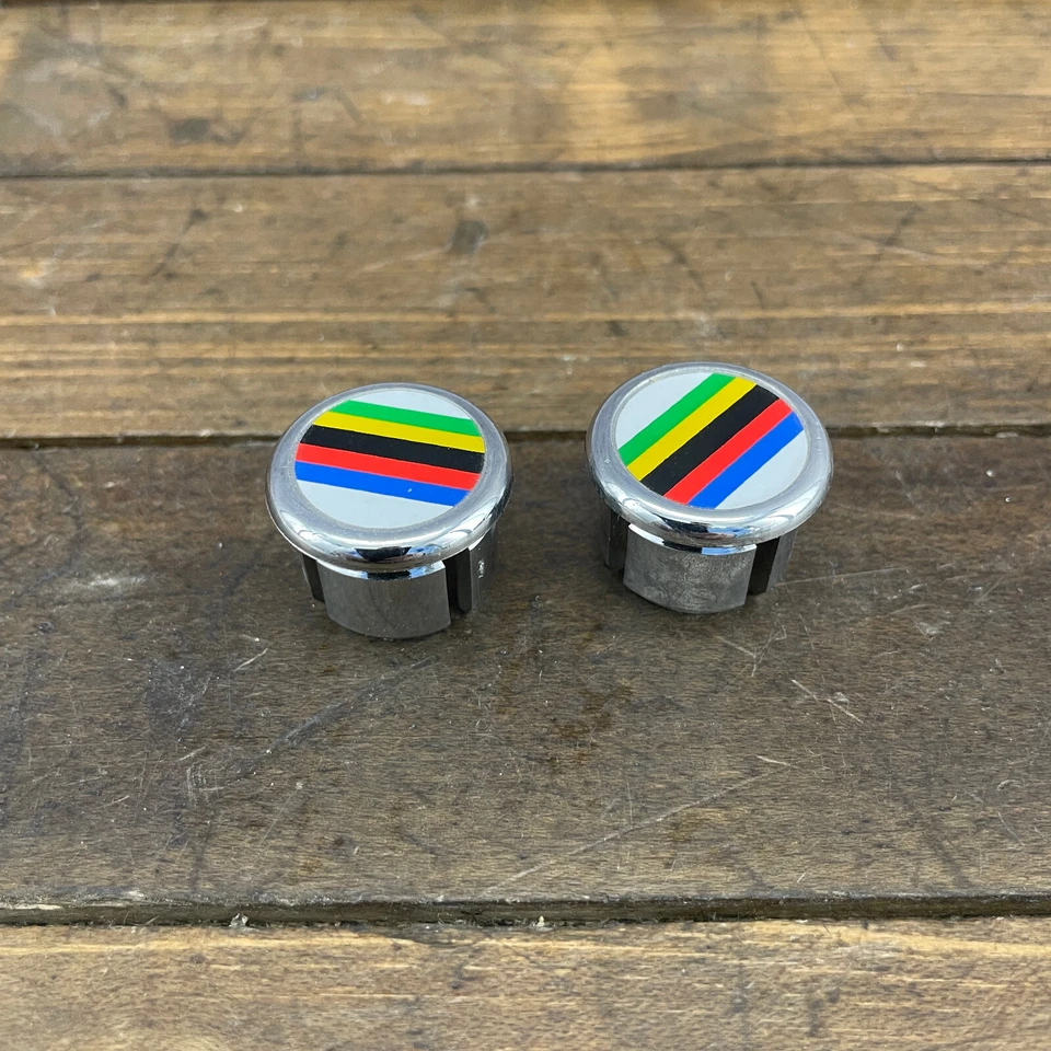 Cyclo Linea Plugs White Road Handlebar Caps Stripes Bike CycloLinea NOS Drop Bar - Image 2 of 4