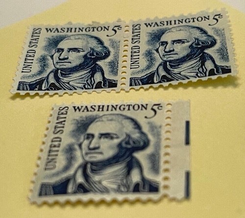 Vintage Three (3) Unused George Washington 5 Cent Blue US 1967 Postage Stamps - Picture 4 of 6