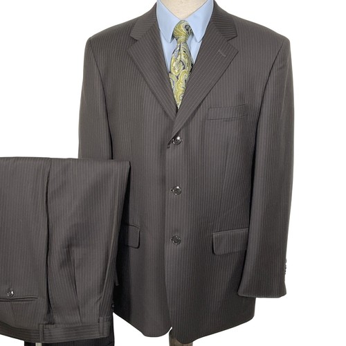 Jones New York Classic Suit Men 44R 38W 29L Brown Pinstripe Cashmere 3 Button