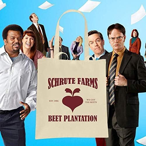 Schrute Farms, borsa tote bag divertente The Office US TV show presenta idea regalo novità 100% cotone shopper taglia unica 67 cm manico 10 litri resistente manico e cuciture, Prime Naturale, Taglia