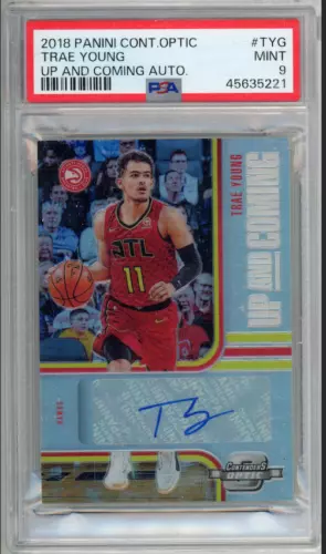 2018-19 Contenders Optic Trae Young Up And Coming Auto Silver Prizm RC  /99 PSA9