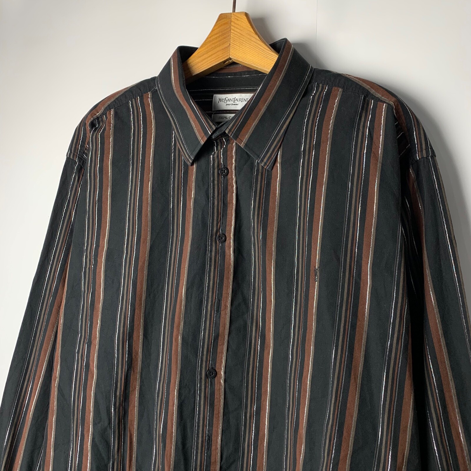 CAMICIA YVES SAINT LAURENT MANICHE LUNGHE BOTTONI A RIGHE YSL VINTAGE taglia XXL UOMO