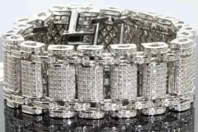 15 kt Rundschliff Laborgefertigter Diamant Herren Armband 14 K Weißgold Finish 8,5''