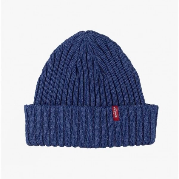 Levis Branded RIBBED Unisex Winter Warm Winter Lining Beanie Hat One Size Blue