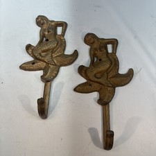 2 Cast Iron Gold Tone Mermaid Starfish Coat Hooks Hat Beach Towel Hook Lot 2