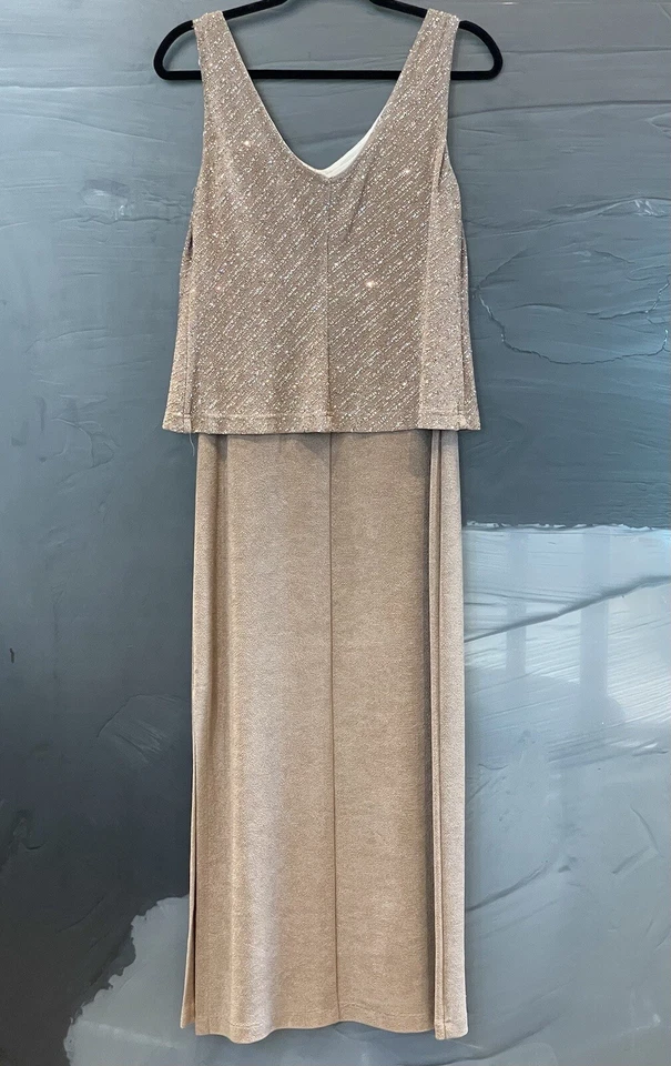 Ronni Nicole 2PC Womens Sz 8 Dress/Gown Semi Formal V Neck Taupe/Tan w/Jacket - Image 4 of 4