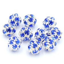 Silver Plated Blue Crystal Rhinestone Disco Round Ball Beads Findings Crafting
