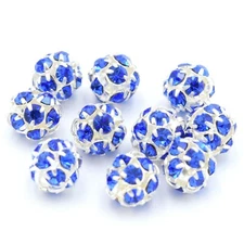 Silver Plated Blue Crystal Rhinestone Disco Round Ball Beads Findings Crafting 