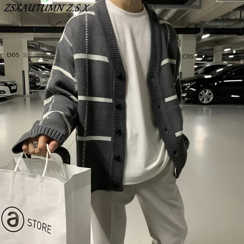 Retro Para Hombres Otoño Invierno Prendas de Punto Cárdigan Tejido Suéter Informal Ropa de Calle Prendas para el torso - Imagen 1 de 18