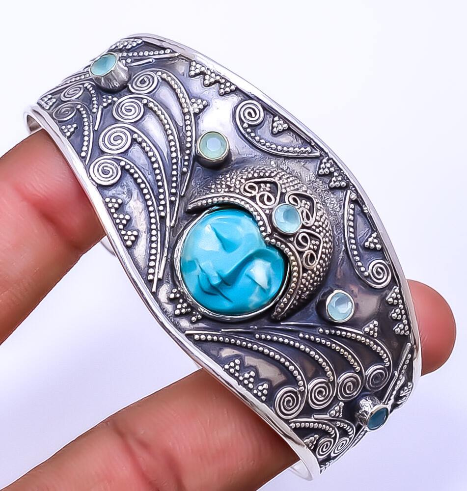 Larimar & Apatite 925 Sterling Silver Bali Cuff 6.99