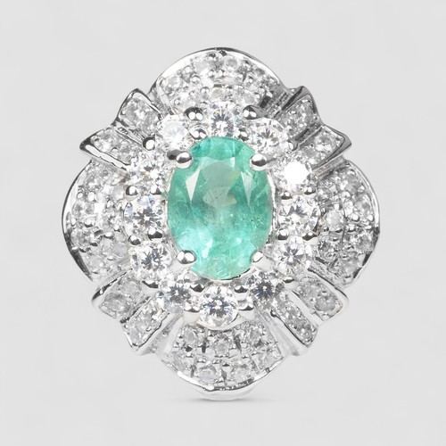 Estate Colombian Green Emerald 925 Sterling Silver White Gold Rings Size 6.5 - Picture 2 of 9