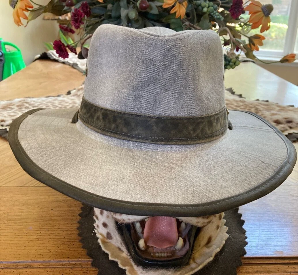 New Stetson L ** Grey Men Shapeable Outback Hat Cotton Sun Safari Hike Fish Hunt