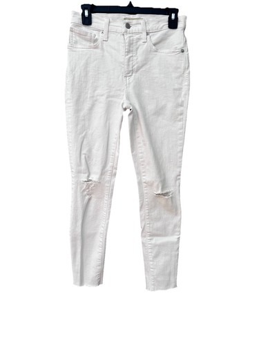 MADEWELL White 9" High-Rise Distressed Skinny Leg Raw-Hem Crop Jeans Size 26 - Picture 3 of 24