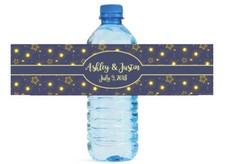 Glowing Stars Blue background Wedding Anniversary Birthday Water Bottle Labels