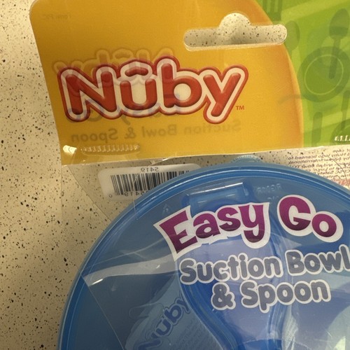 Nuby Bowl Lid Spoon Easy Go Feeding Kit 6+ mo BPA Free Pink Blue Gr New - Picture 5 of 17
