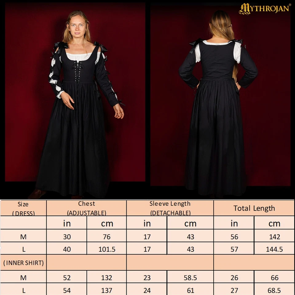 Renaissance Women Dress Medieval Costume Irish Long Victorian Lady Dress - Black - Image 2 of 4