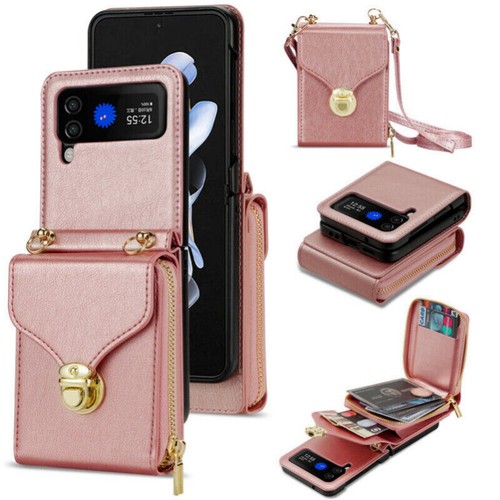 Zipper Wallet Purse Crossbody Phone Case For Samsung Galaxy Z Flip5 4 Flip 3 5G - Picture 35 of 67