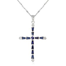 Cross Pendant 1.65cts Natural Sapphire Diamond Jewellery 18K White Gold Unisex