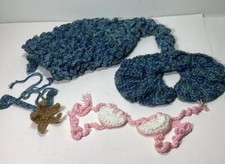 Handmade Newborn Infant Baby Crochet Knitted Mermaid Photo Set Green Blue Pink