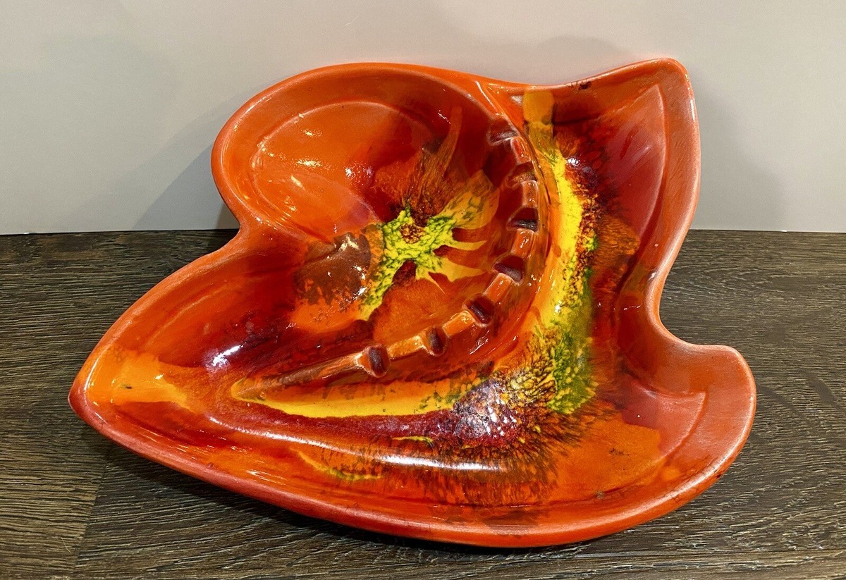 Vintage ashtray　瑪瑙 Vintage Amber Glass Murano Ashtray Mandruzzato Design Colorful