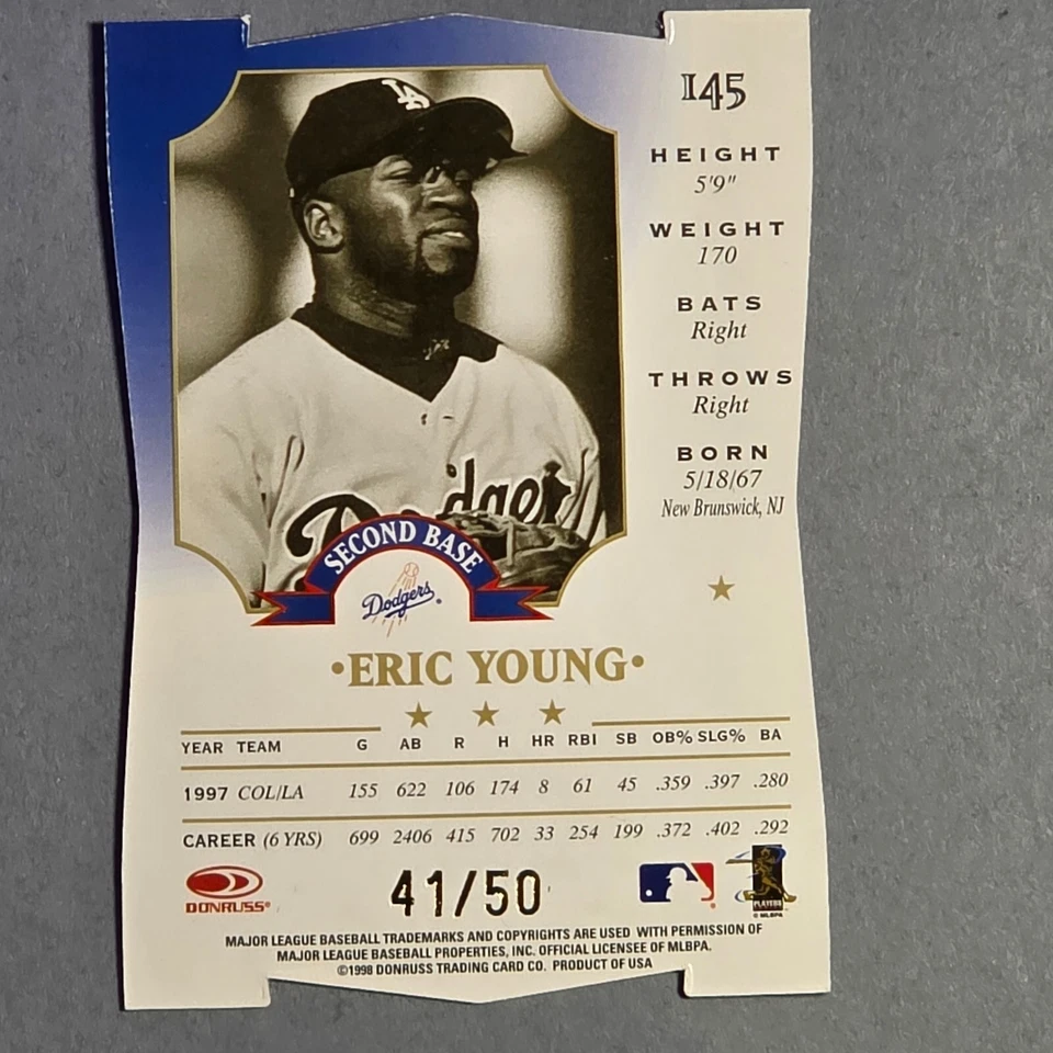 1998 Leaf #145 Eeric Young - Blue Fractal Matrix Diamond axis Die Cut SSP #d/50 - Image 2 of 2