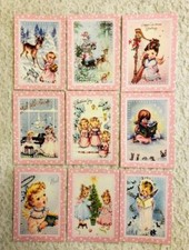 Set of 9 Cards Christmas Vintage Retro Angels Pocket Pen Pal Cards only 26N