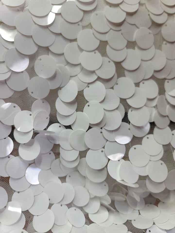 Sequin White Paillette Fabrics / 58" Wide / Sold by the yard Embroidery On Mesh - Image 4 of 4