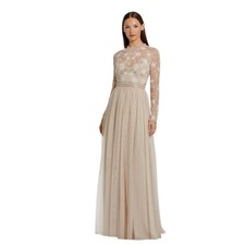 MAC DUGGAL Dress Size 20 Evening Gown Sequin NEW Beige Illusion High Neck 