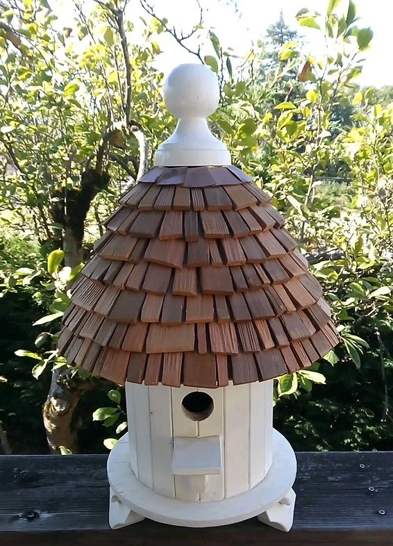 Lámpara de mesa vintage redonda paloma barril madera casa pájaro hecha a mano 17" de alto Foto 2 de 4