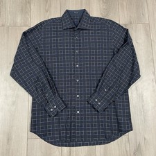 BUGATCHI Men's Large Classic Fit Check Pattern Button Down Shirt Cotton Blue