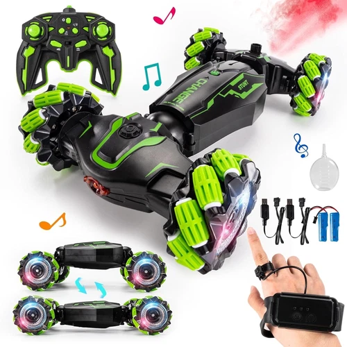 4WD Hand Gesture RC Stunt Car, 360° Flip w/ Lights, Music & Spray for Kids Gift